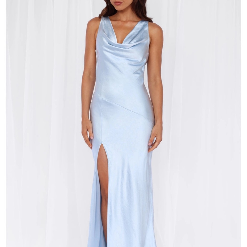 Hello Molly Loretta Cowl Satin Dress- Blue